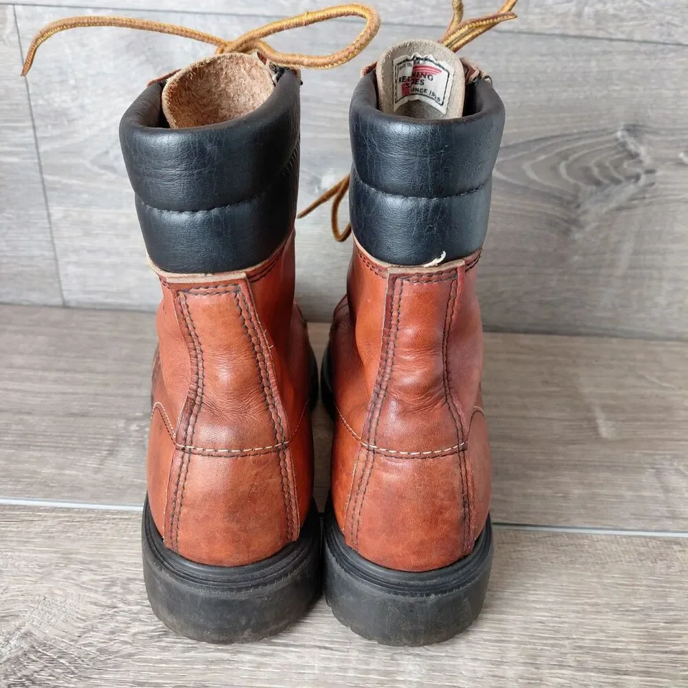 VTG Red Wing 404 Boots Mens 6.5B Brown Leather Mock Toe Super Sole Work Boot USA